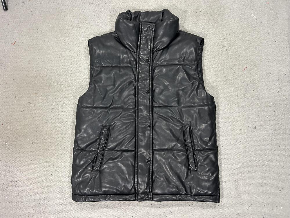 Abercrombie & Fitch Vest Mens Medium Black Vegan Faux Leather Puffer Quilted